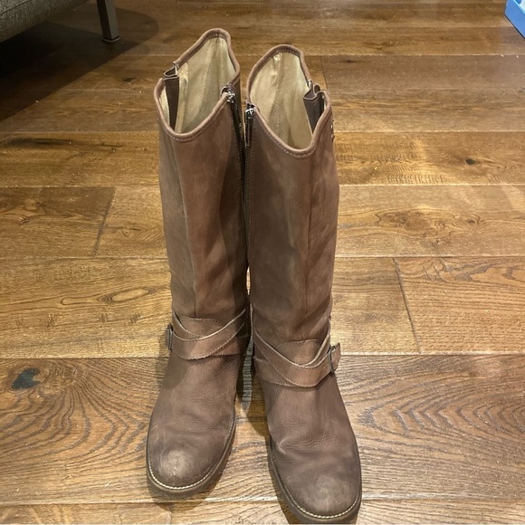 LL BEAN Sz 8.5 Knee High  Zipper Closure Moto Style Buckles Made in Brazil Boots - Picture 2 of 10